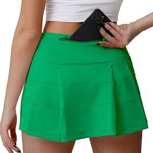 Green High Waist Pleated Tennis Skirt Women Athletic Golf Workout Skorts with Po